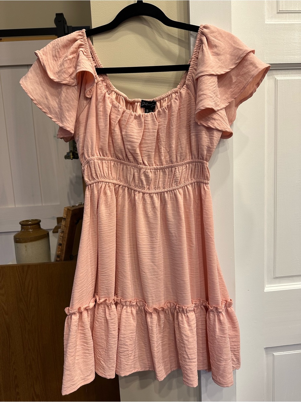 Streetwear Society Blush Pink Flutter-Sleeve Tiered Dress